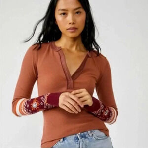 Free People - Mikah Layering Thermal Cuff Cozy Top- Autumn Combo NWT